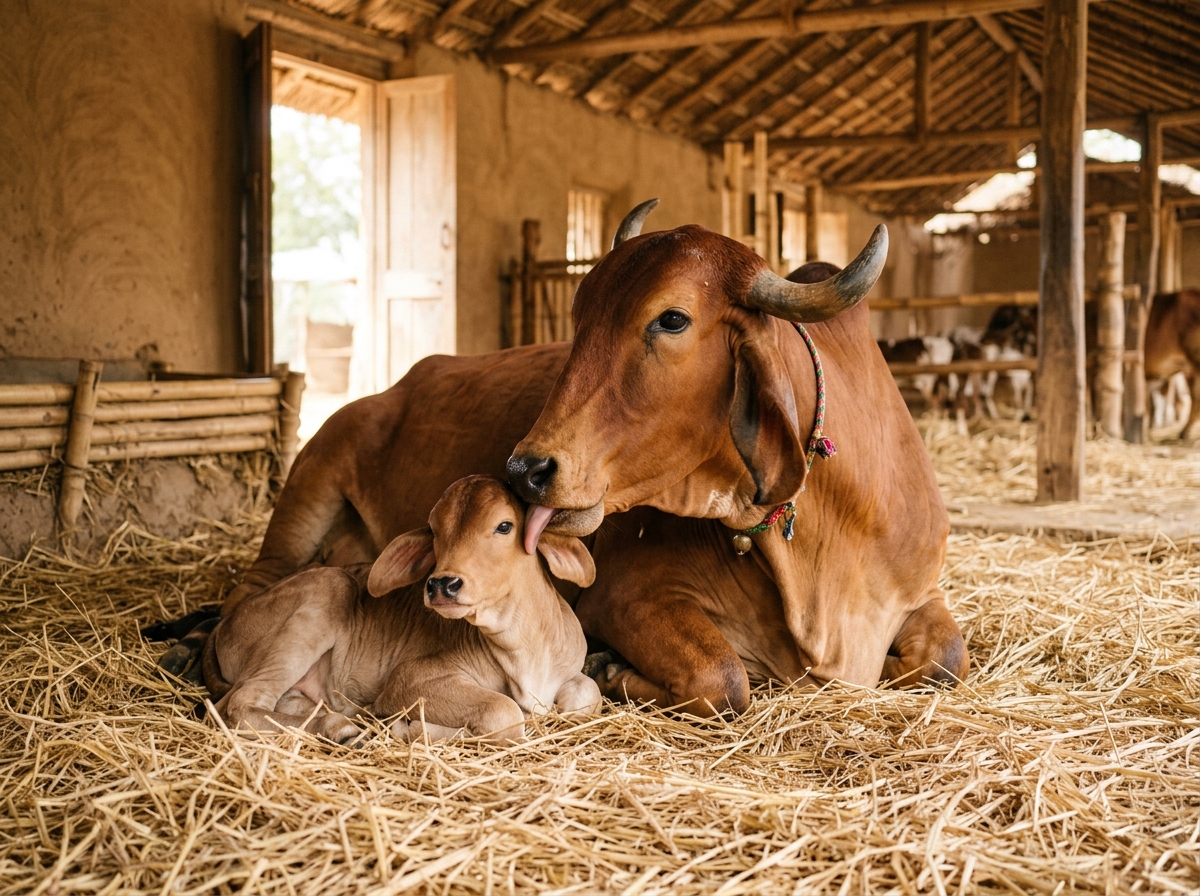 Mother Cow and Calf Devotional Seva